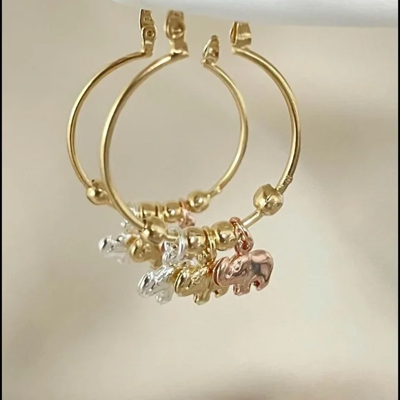 18k Gold Filled Elephants Hoop Earrings - Picture 4 of 7